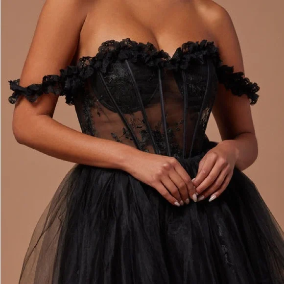 Lana Embroidered Tulle Ball Gown - Black - Picture 2 of 9